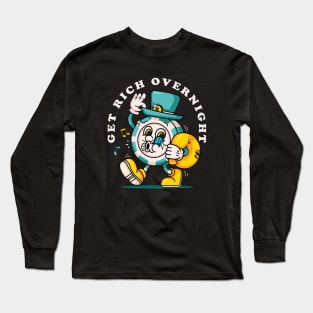 Get rich overnight, poker chip coin mascot character with a hat carrying a bag of money Long Sleeve T-Shirt